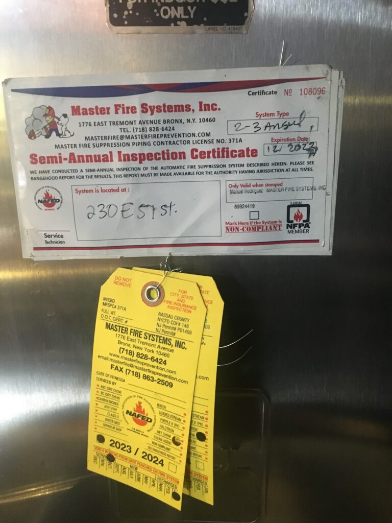 Master Fire Prevention Restaurant Fire Suppression System Semi-Annual Inspection NYC Manhattan Brooklyn Bronx Queens 4