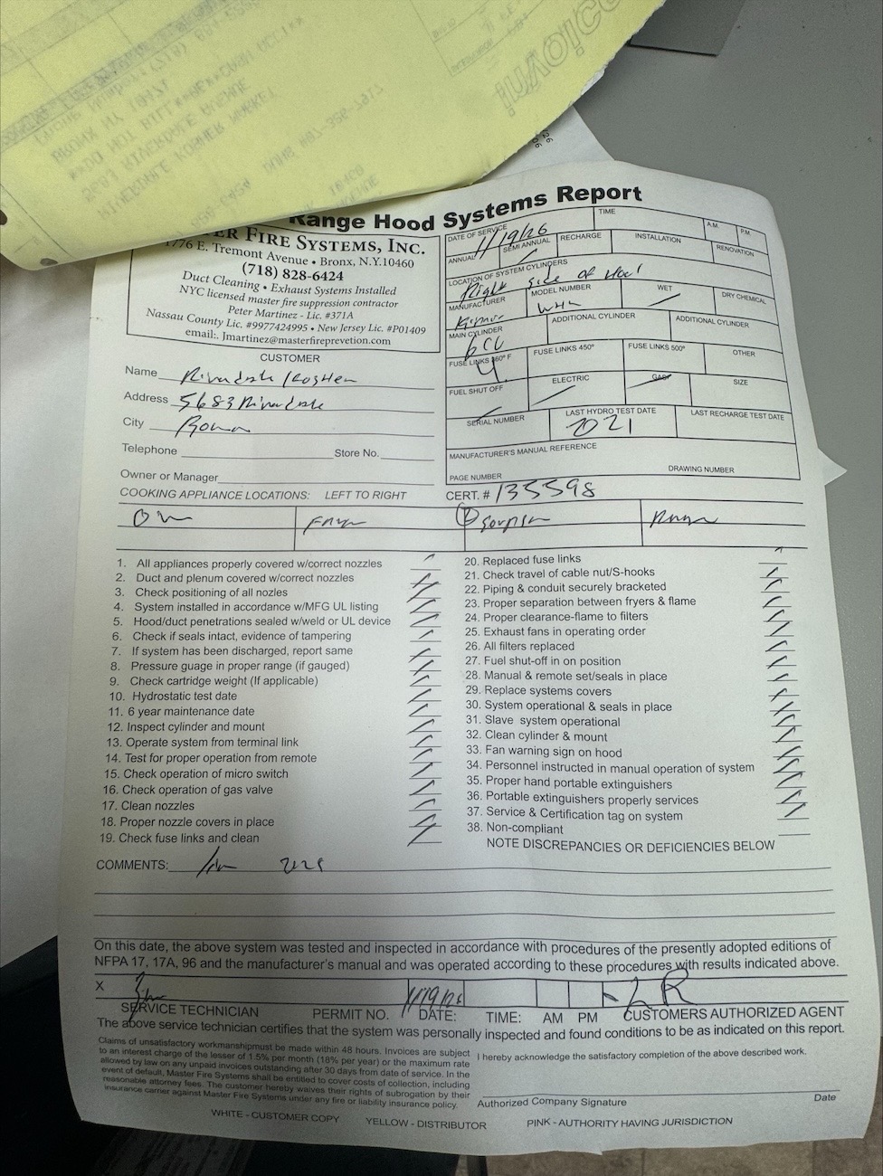 Master Fire Suppression Service Inspection Maintenance Repair testing 5683 riverdale ave bronx ny 10471 b